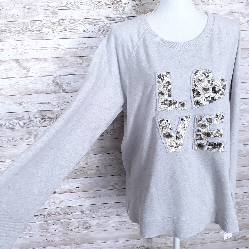 Style & Co Sweatshirt XL Love Animal Print Sequins 755 - Picture 2 of 6